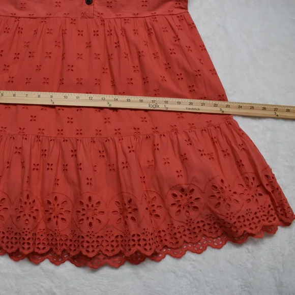 Ann Taylor Loft Babydoll Dress Sz 4 Eyelet Lace Tiered Cotton Cottagecore Boho - Picture 13 of 16